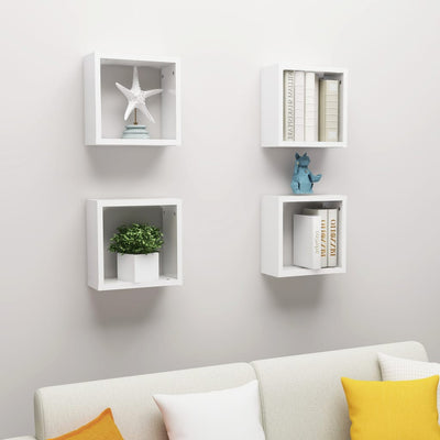 Wall Cube Shelves 4 pcs High Gloss White 30x15x30 cm Payday Deals