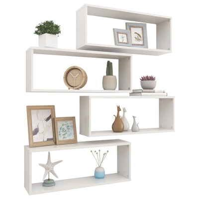 Wall Cube Shelves 4 pcs High Gloss White 60x15x23 cm Chipboard Payday Deals