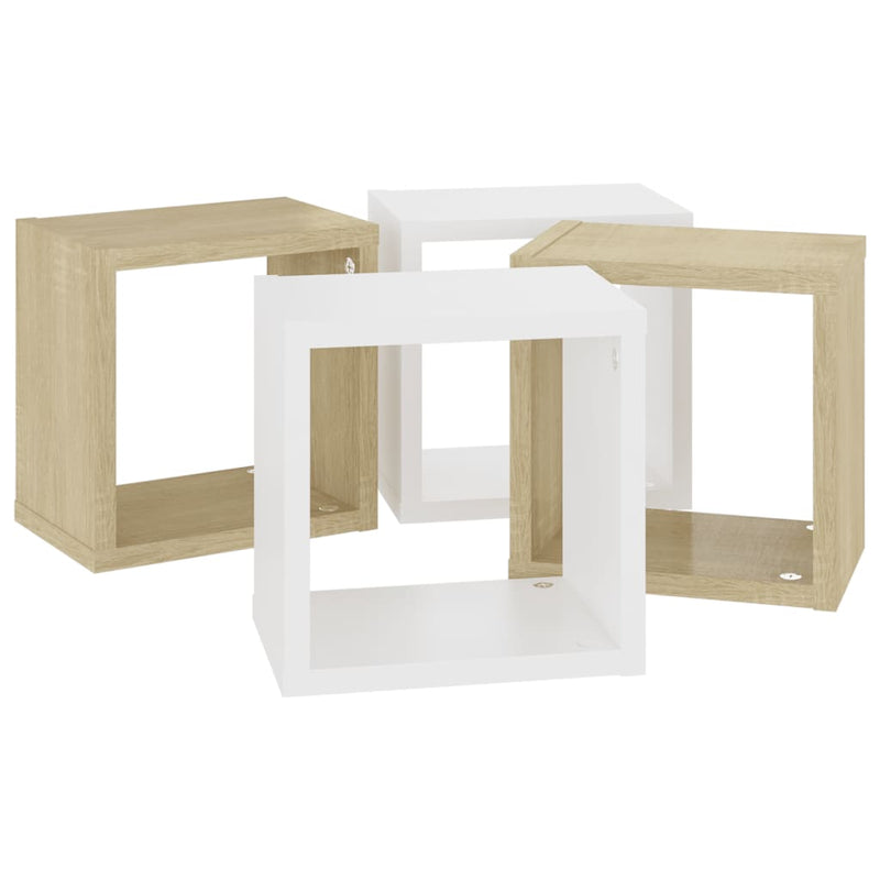 Wall Cube Shelves 4 pcs White and Sonoma Oak 22x15x22 cm Payday Deals