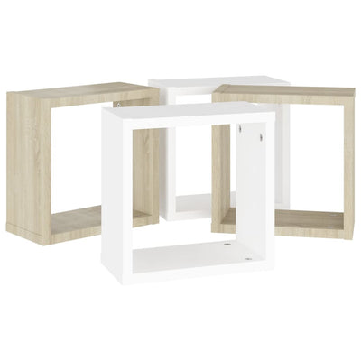 Wall Cube Shelves 4 pcs White and Sonoma Oak 30x15x30 cm Payday Deals