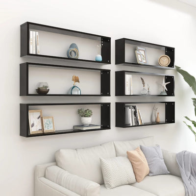 Wall Cube Shelves 6 pcs Black 100x15x30 cm Chipboard