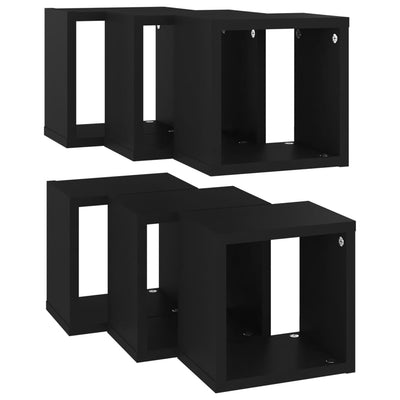 Wall Cube Shelves 6 pcs Black 22x15x22 cm Payday Deals