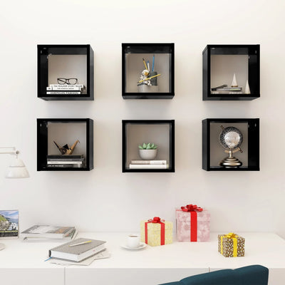 Wall Cube Shelves 6 pcs Black 26x15x26 cm Payday Deals