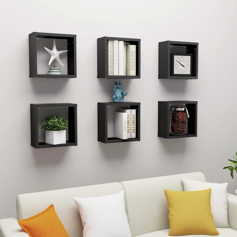 Wall Cube Shelves 6 pcs Black 30x15x30 cm Payday Deals