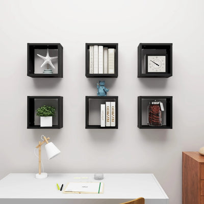 Wall Cube Shelves 6 pcs Black 30x15x30 cm Payday Deals