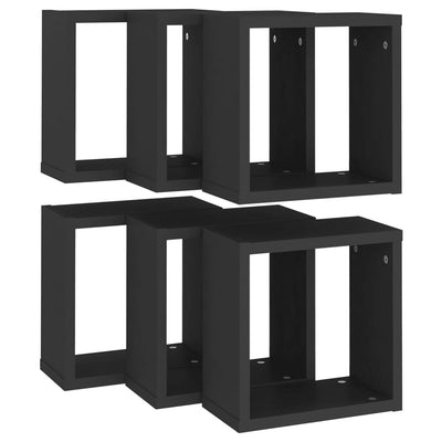 Wall Cube Shelves 6 pcs Black 30x15x30 cm Payday Deals