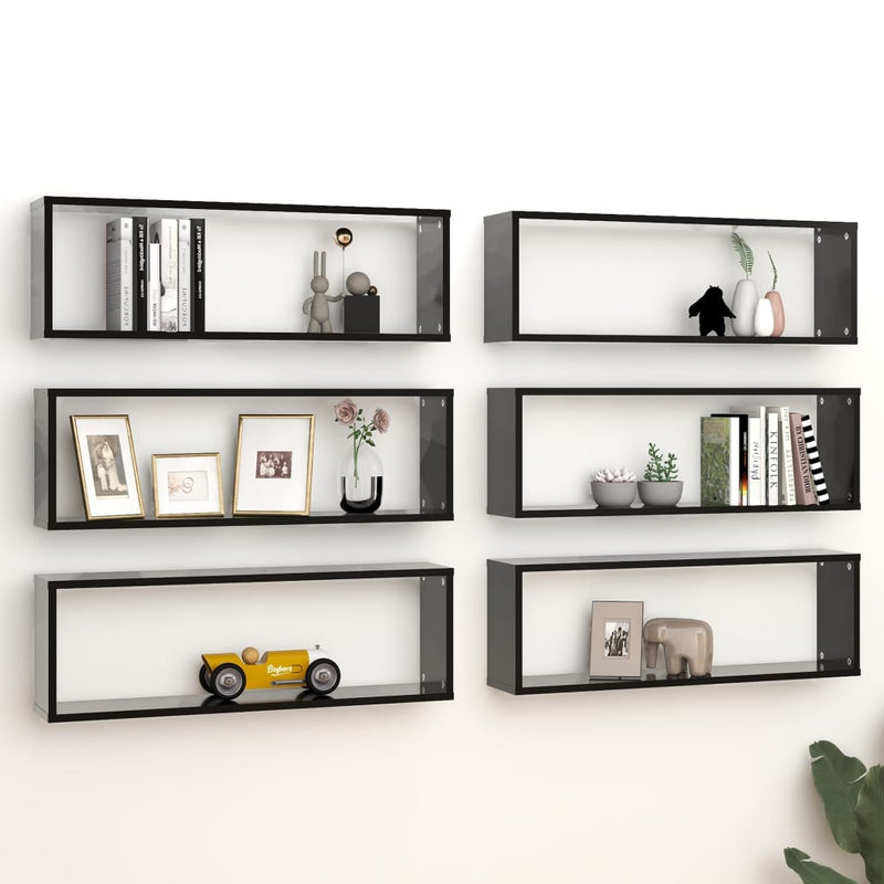 Wall Cube Shelves 6 pcs Black 80x15x26.5 cm Chipboard Payday Deals