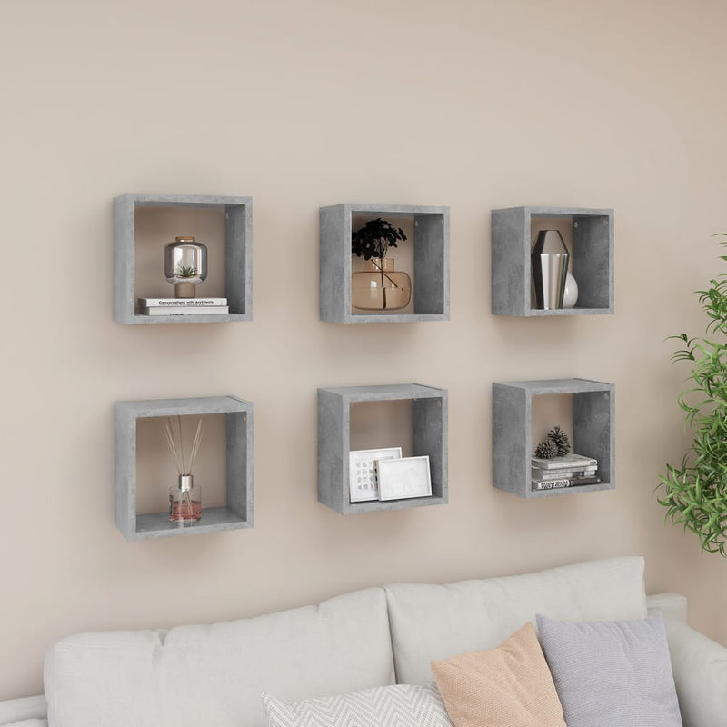 Wall Cube Shelves 6 pcs Concrete Grey 26x15x26 cm Payday Deals