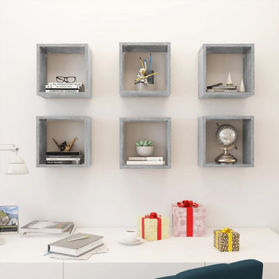 Wall Cube Shelves 6 pcs Concrete Grey 26x15x26 cm Payday Deals