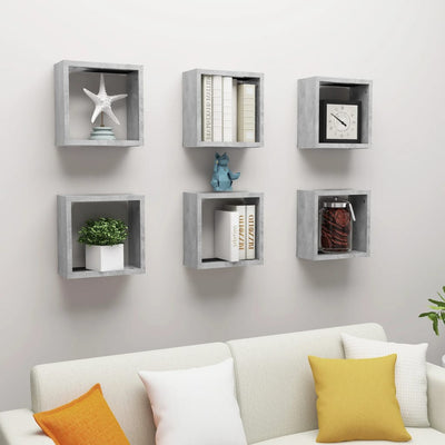 Wall Cube Shelves 6 pcs Concrete Grey 30x15x30 cm Payday Deals