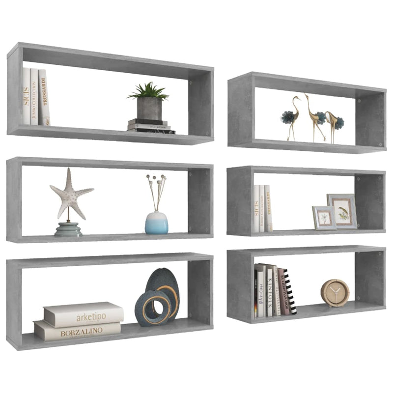 Wall Cube Shelves 6 pcs Concrete Grey 60x15x23 cm Chipboard Payday Deals