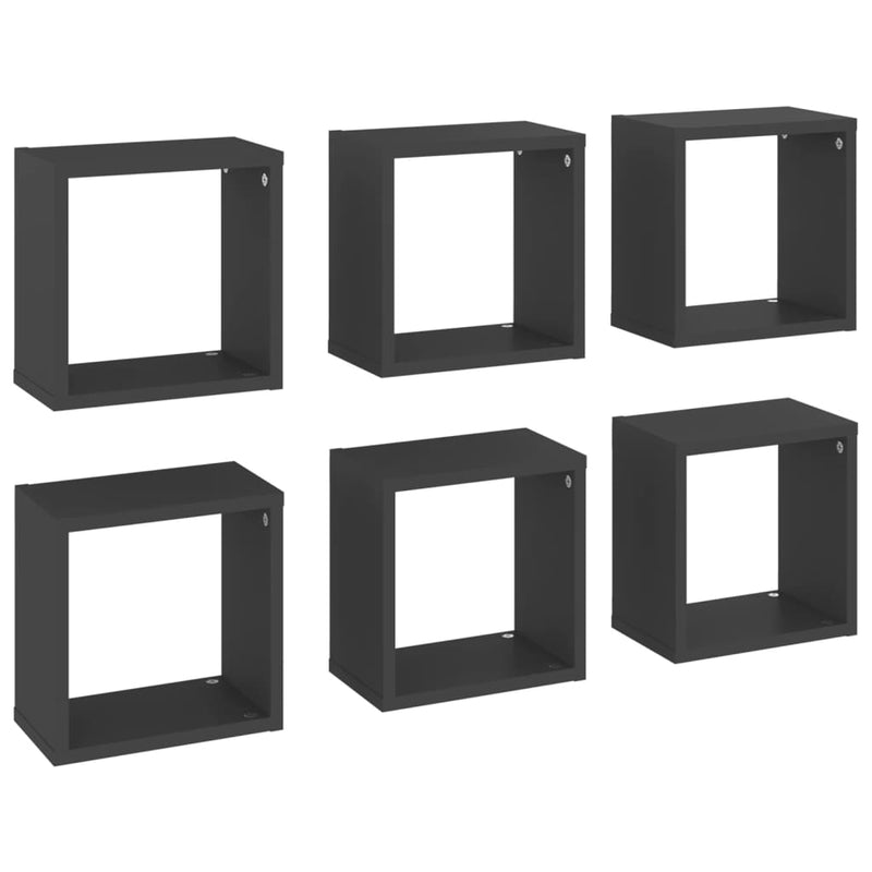 Wall Cube Shelves 6 pcs Grey 26x15x26 cm Payday Deals