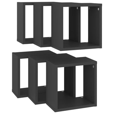 Wall Cube Shelves 6 pcs Grey 26x15x26 cm Payday Deals