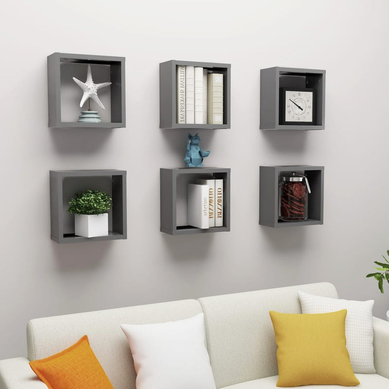 Wall Cube Shelves 6 pcs Grey 30x15x30 cm Payday Deals