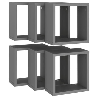 Wall Cube Shelves 6 pcs Grey 30x15x30 cm Payday Deals