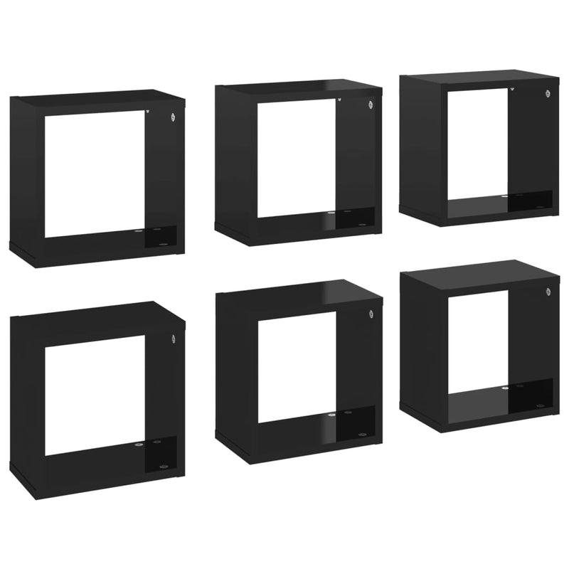 Wall Cube Shelves 6 pcs High Gloss Black 26x15x26 cm Payday Deals