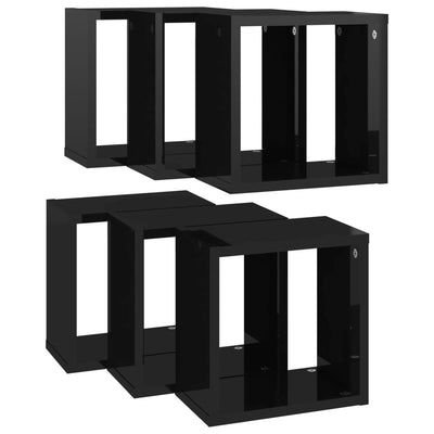 Wall Cube Shelves 6 pcs High Gloss Black 26x15x26 cm Payday Deals