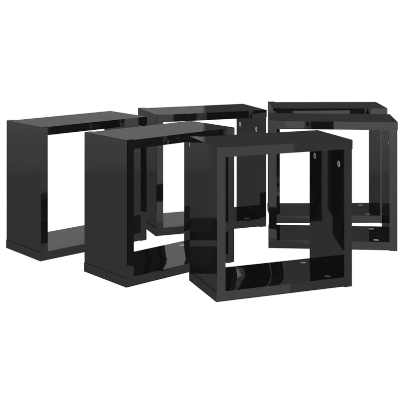 Wall Cube Shelves 6 pcs High Gloss Black 30x15x30 cm Payday Deals