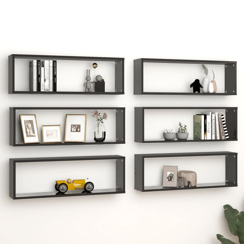 Wall Cube Shelves 6 pcs High Gloss Black 80x15x26.5 cm Chipboard Payday Deals