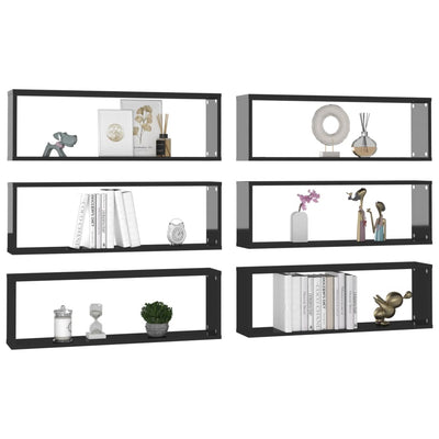 Wall Cube Shelves 6 pcs High Gloss Black 80x15x26.5 cm Chipboard Payday Deals