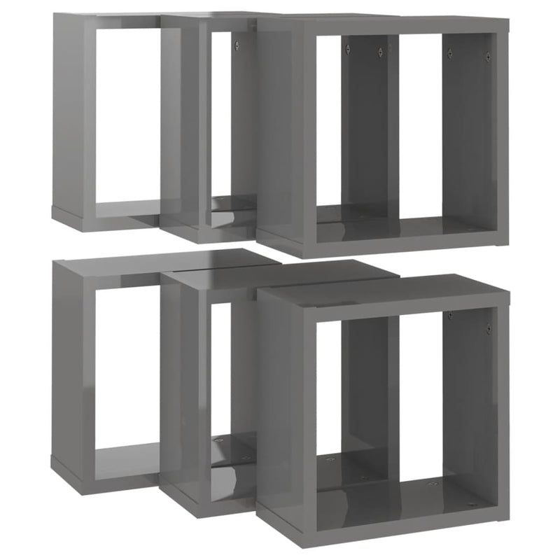 Wall Cube Shelves 6 pcs High Gloss Grey 30x15x30 cm Payday Deals