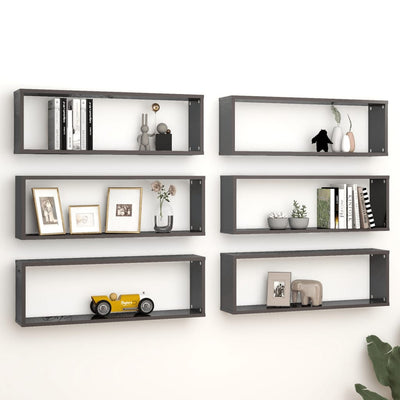 Wall Cube Shelves 6 pcs High Gloss Grey 80x15x26.5 cm Chipboard