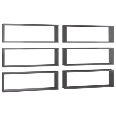 Wall Cube Shelves 6 pcs High Gloss Grey 80x15x26.5 cm Chipboard Payday Deals