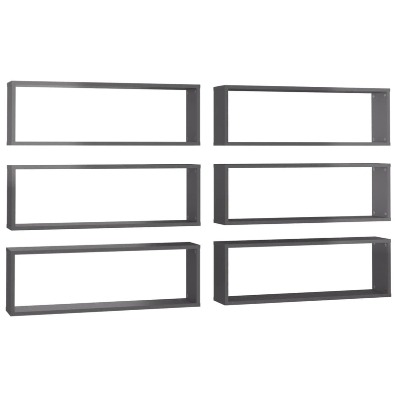 Wall Cube Shelves 6 pcs High Gloss Grey 80x15x26.5 cm Chipboard Payday Deals