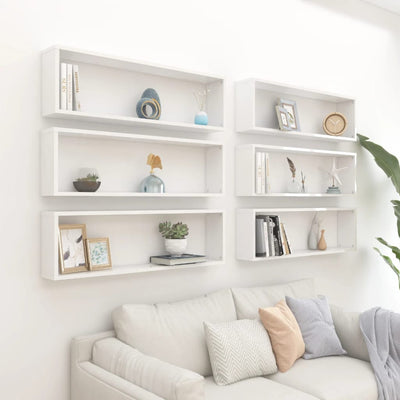 Wall Cube Shelves 6 pcs High Gloss White 100x15x30 cm Chipboard Payday Deals