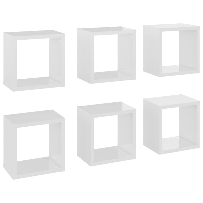 Wall Cube Shelves 6 pcs High Gloss White 22x15x22 cm Payday Deals