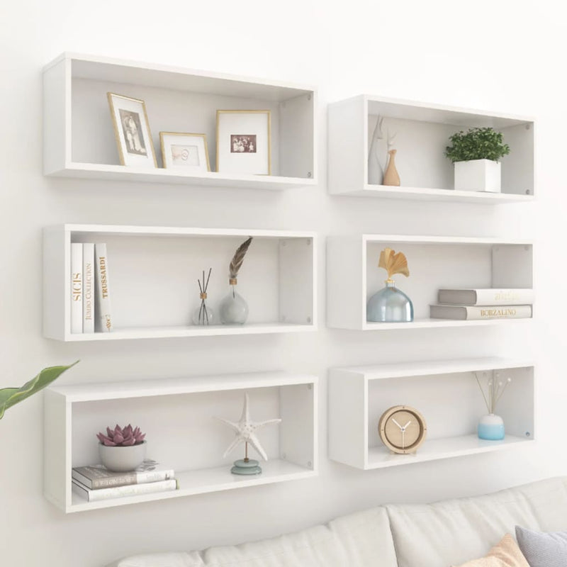 Wall Cube Shelves 6 pcs High Gloss White 60x15x23 cm Chipboard Payday Deals