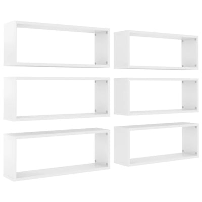 Wall Cube Shelves 6 pcs High Gloss White 60x15x23 cm Chipboard Payday Deals