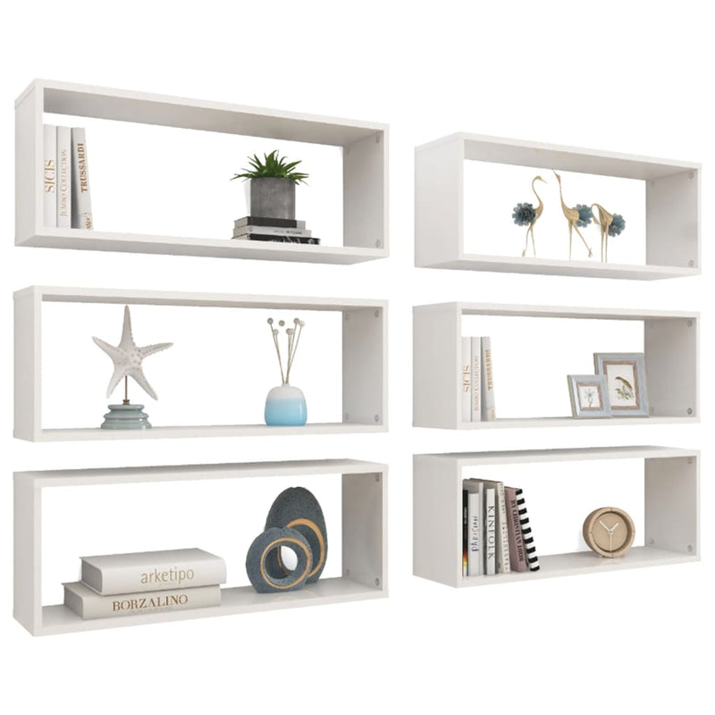 Wall Cube Shelves 6 pcs High Gloss White 60x15x23 cm Chipboard Payday Deals