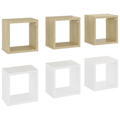 Wall Cube Shelves 6 pcs White and Sonoma Oak 22x15x22 cm Payday Deals