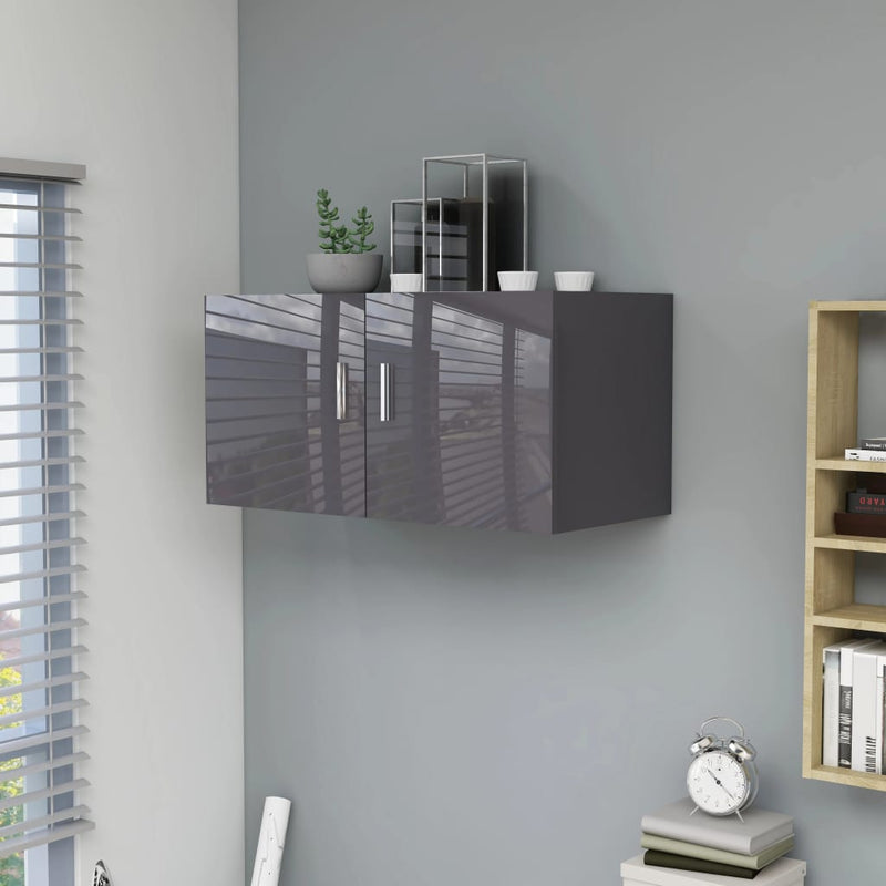 Wall Mounted Cabinet High Gloss Grey 80x39x40 cm Chipboard Payday Deals