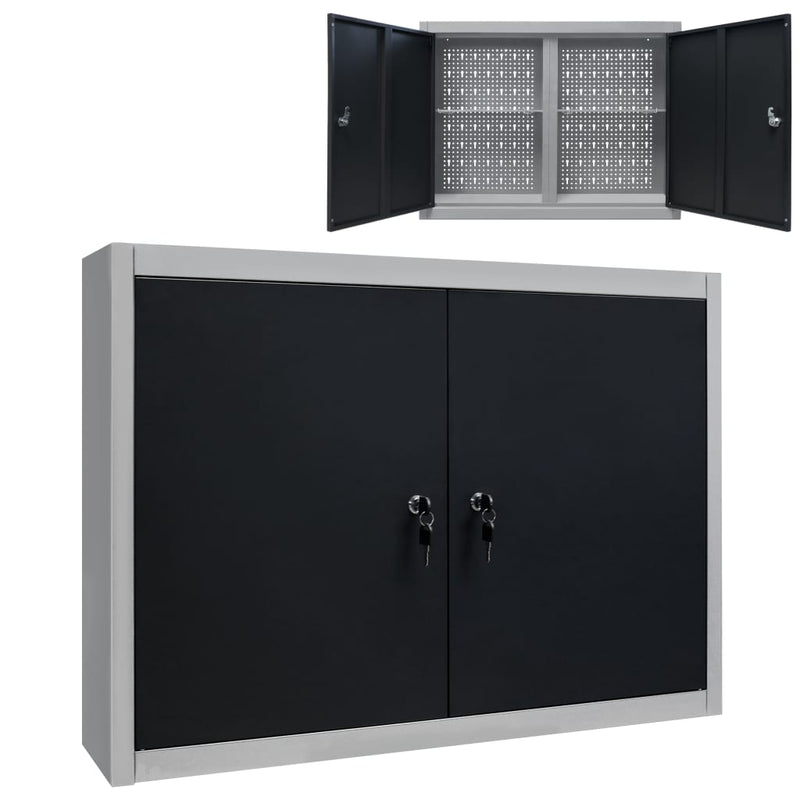 Wall Mounted Tool Cabinet Industrial Style Metal Grey and Black Payday Deals