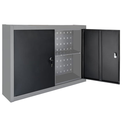 Wall Mounted Tool Cabinet Industrial Style Metal Grey and Black Payday Deals