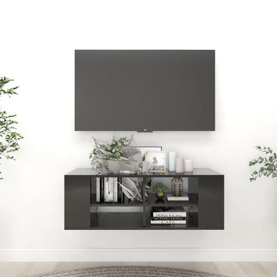 Wall-Mounted TV Cabinet High Gloss Black 102x35x35 cm Chipboard