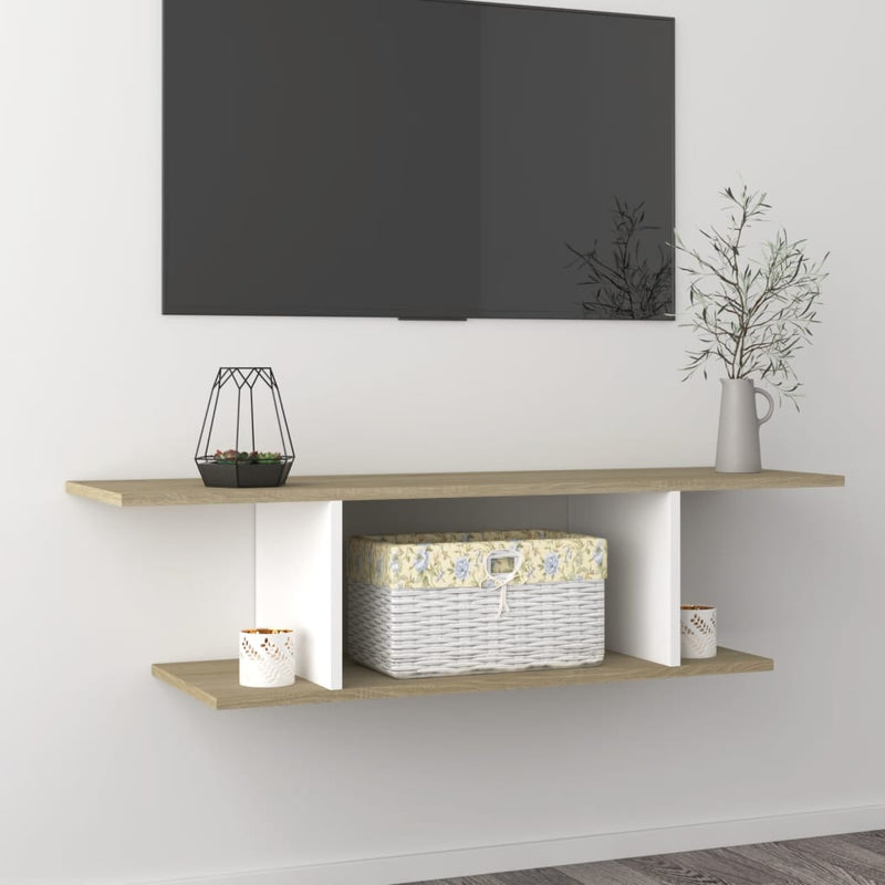 Wall Mounted TV Cabinet White and Sonoma Oak 103x30x26.5 cm Payday Deals