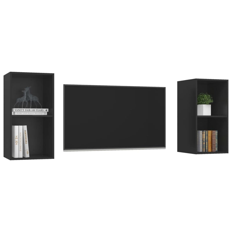 Wall-mounted TV Cabinets 2 pcs Black Engineered Wood Payday Deals