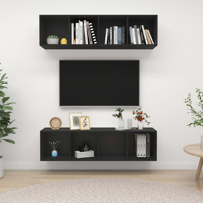 Wall-mounted TV Cabinets 2 pcs Black Engineered Wood