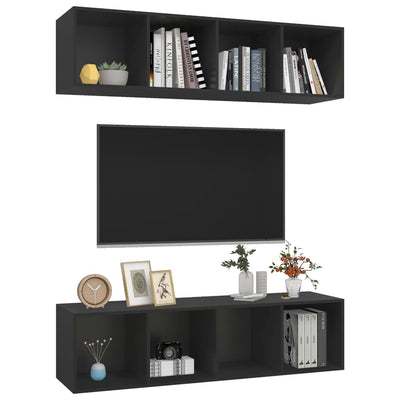 Wall-mounted TV Cabinets 2 pcs Black Engineered Wood Payday Deals