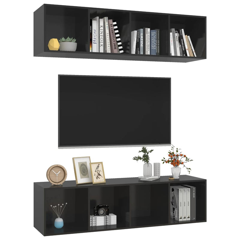 Wall-mounted TV Cabinets 2 pcs High Gloss Black Chipboard Payday Deals