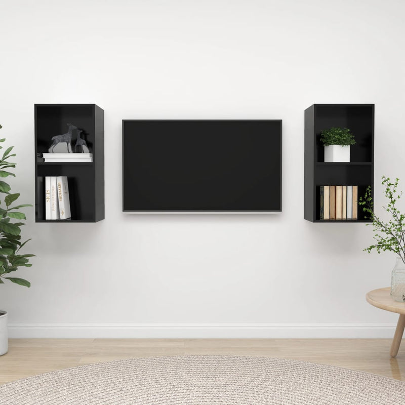Wall-mounted TV Cabinets 2 pcs High Gloss Black Chipboard Payday Deals