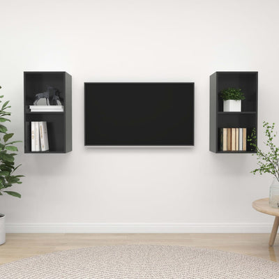 Wall-mounted TV Cabinets 2 pcs High Gloss Grey Engineered Wood