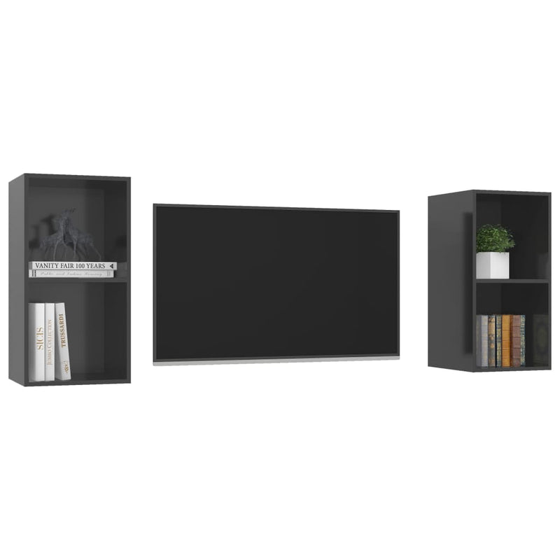 Wall-mounted TV Cabinets 2 pcs High Gloss Grey Engineered Wood Payday Deals