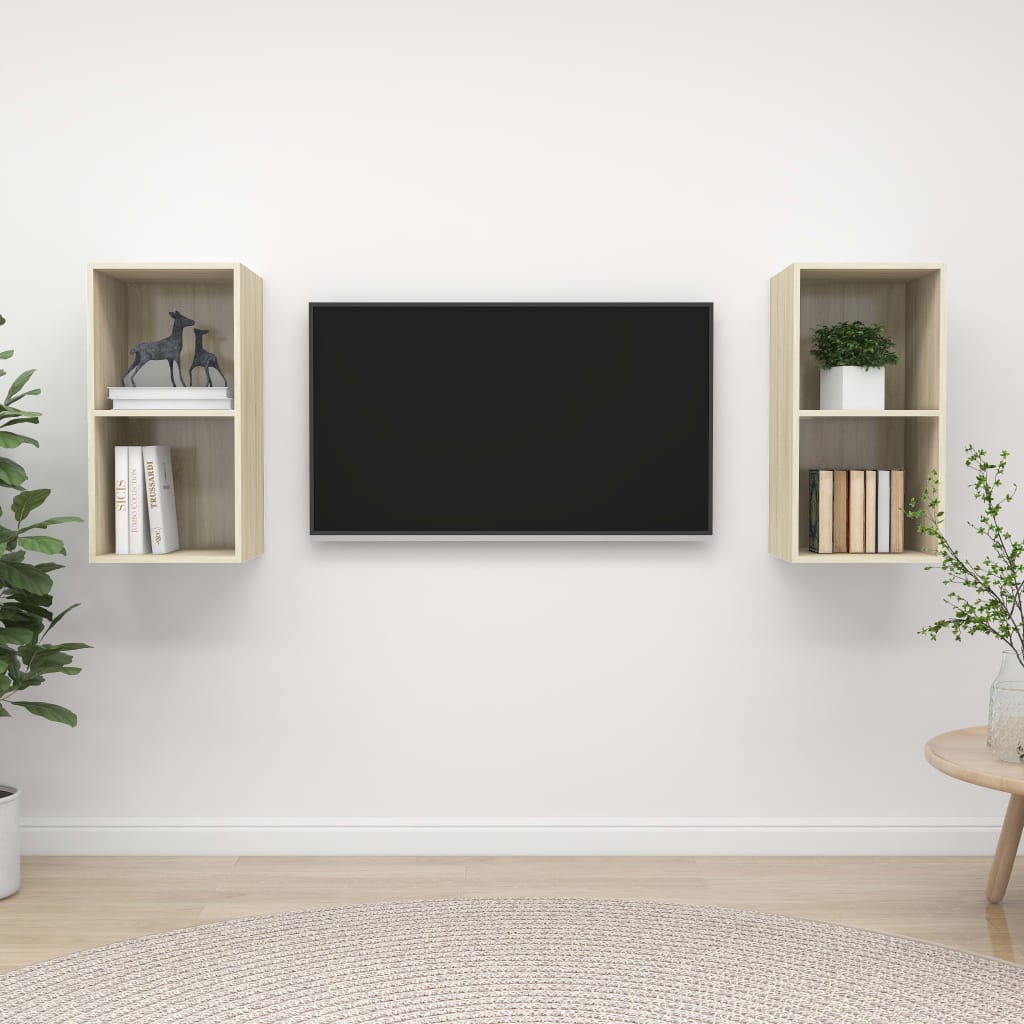 Wall mounted TV Cabinets 2 pcs Sonoma Oak Engineered Wood Payday Deals Australia