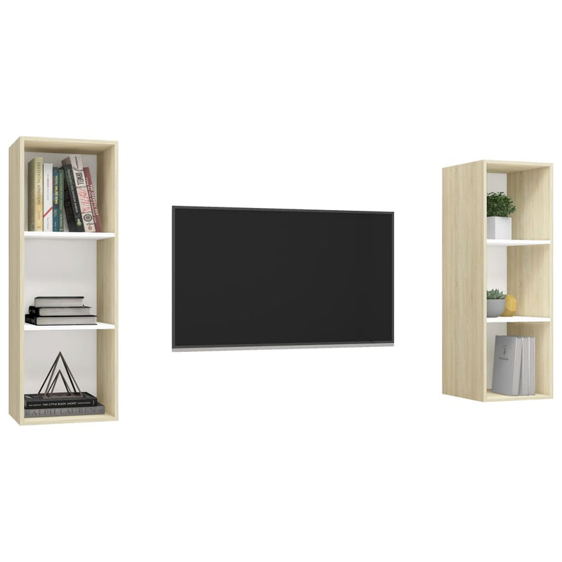 Wall-mounted TV Cabinets 2 pcs White and Sonoma Oak Engineered Wood Payday Deals