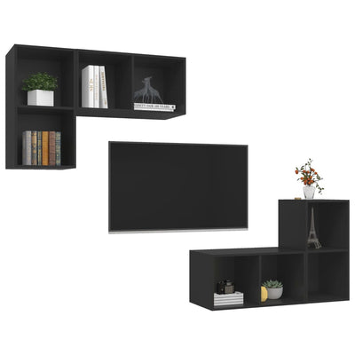 Wall-mounted TV Cabinets 4 pcs Black Engineered Wood Payday Deals