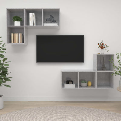 Wall-mounted TV Cabinets 4 pcs Concrete Grey Chipboard Payday Deals
